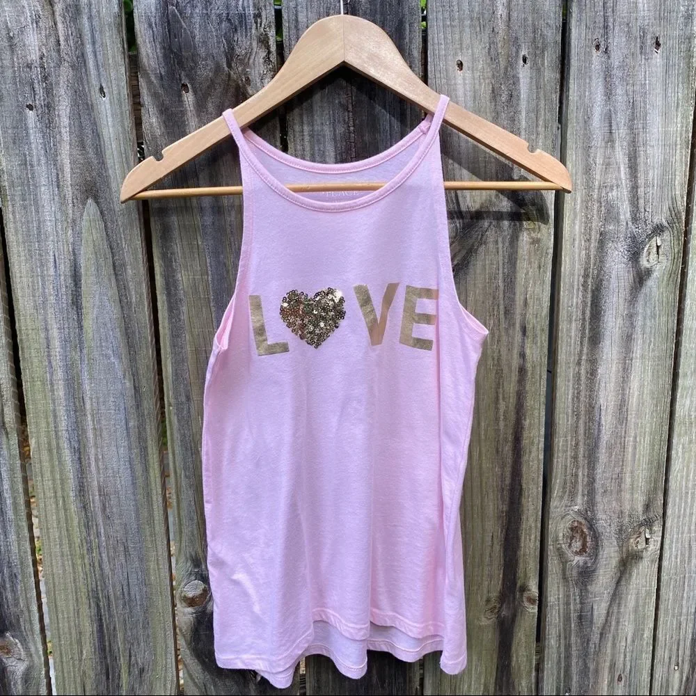 Girl’s Pink LOVE Sequin Sleeveless Top Sz  L 10/12